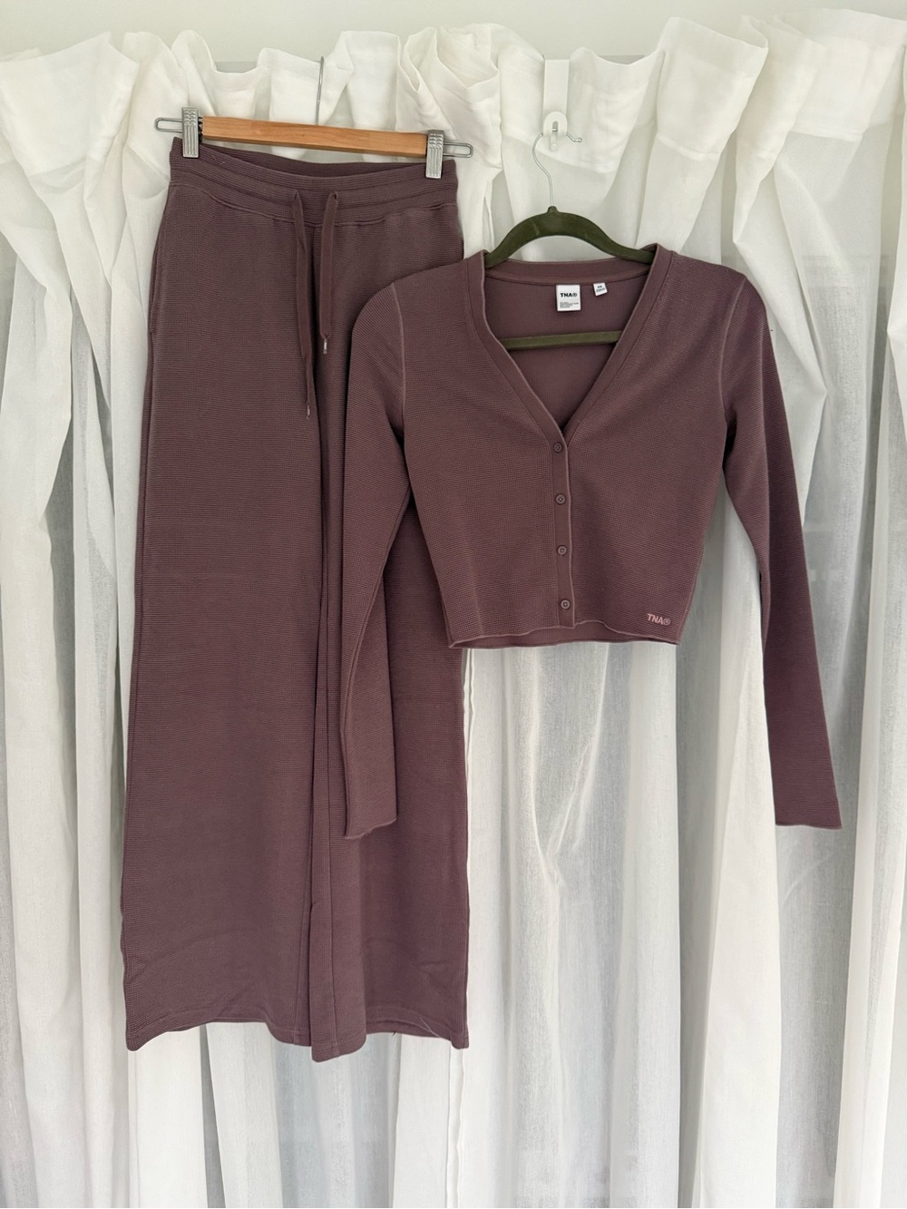 TNA Waffle-Knit Cropped Cardigan and Pants set